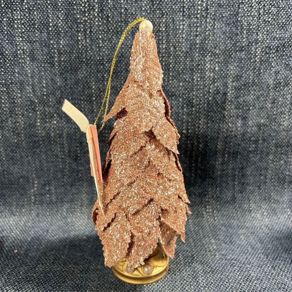 Christmas Glittered Cottage Victorian Pink Rose Gold Tree Ornament 6